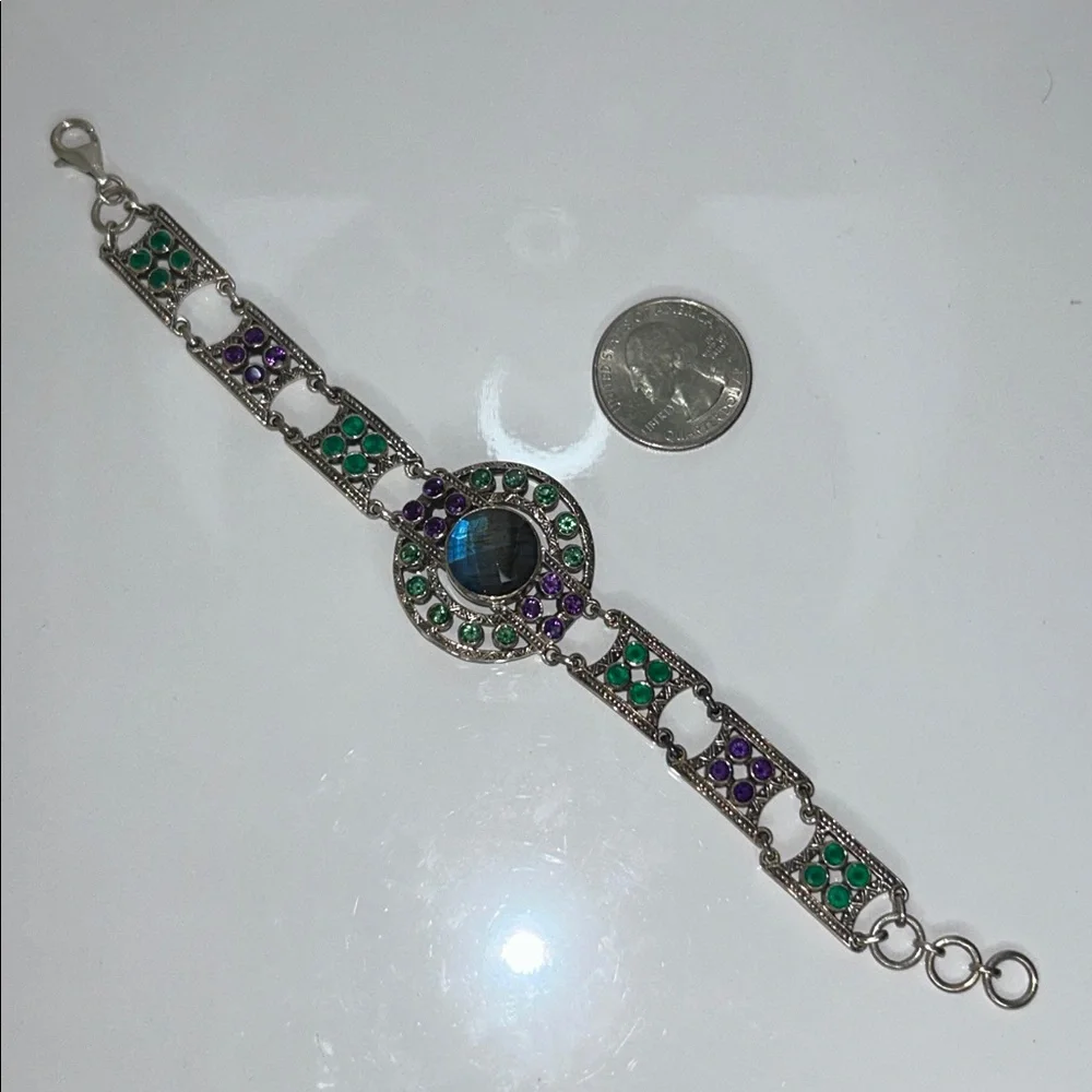 NWOT Genuine Sterling Silver Multi Gemstone Bracelet By Designer Nicky Butler